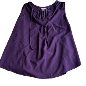 Merona Women's Sleeveless Blouse Size Large Purple Tie Front V Neck Top EUC